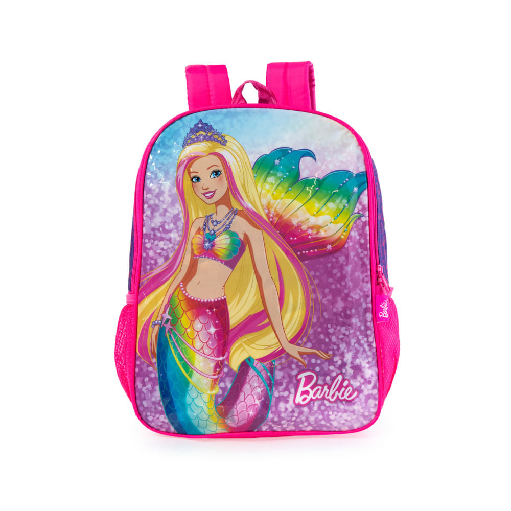 Kit Mochila Escolar Feminina Barbie com Lancheira e Estojo Rosa