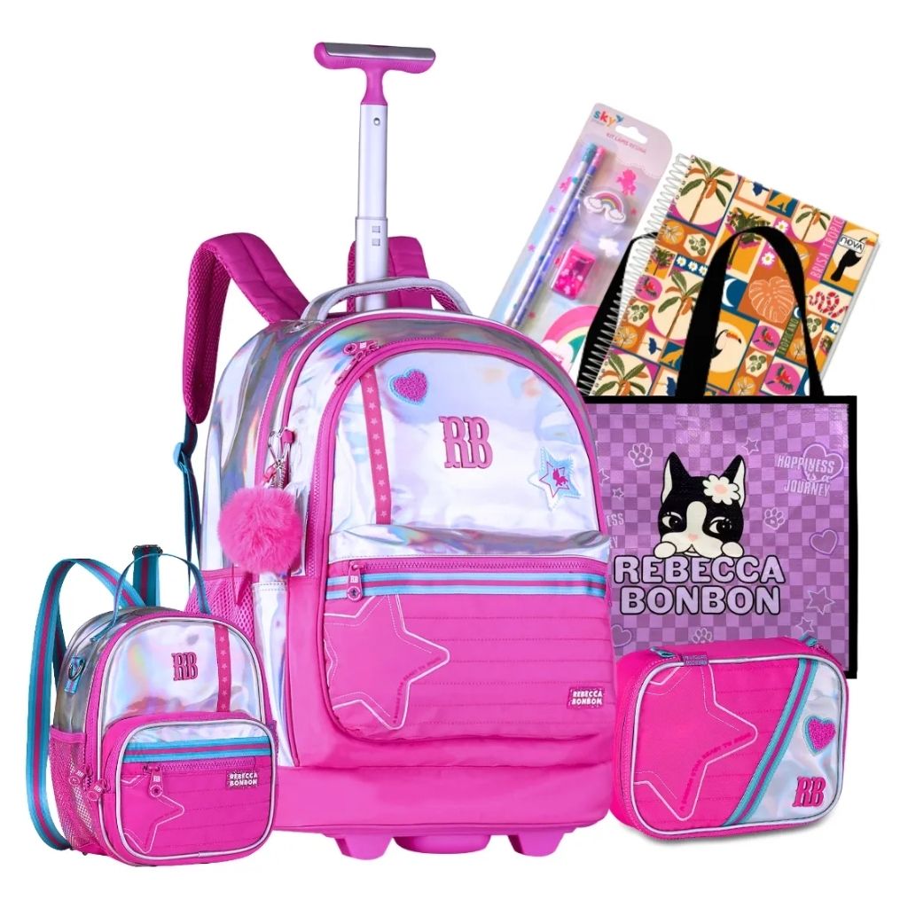 Mochila Fashion Lovers 2026 com Mochila de Rodinhas + Lancheira Térmica + Estojo