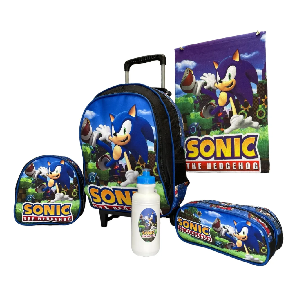Kit Mochila Sonic com Mochila de Rodinhas + Lancheira Térmica