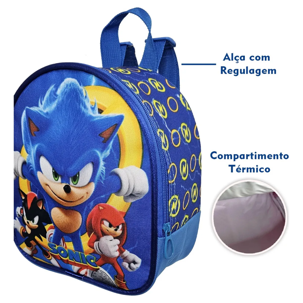 Kit Mochila Sonic com Mochila de Rodinhas + Lancheira Térmica