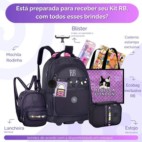Mochila Fashion Lovers 2026 com Mochila de Rodinhas + Lancheira Térmica + Estojo