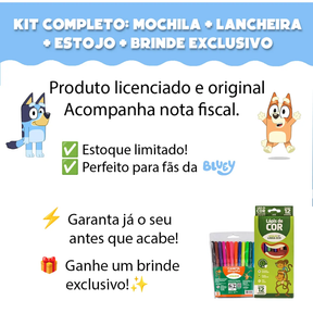 Kit Mochila Bluey 2026 com Mochila de Rodinhas + Lancheira Térmica + Estojo