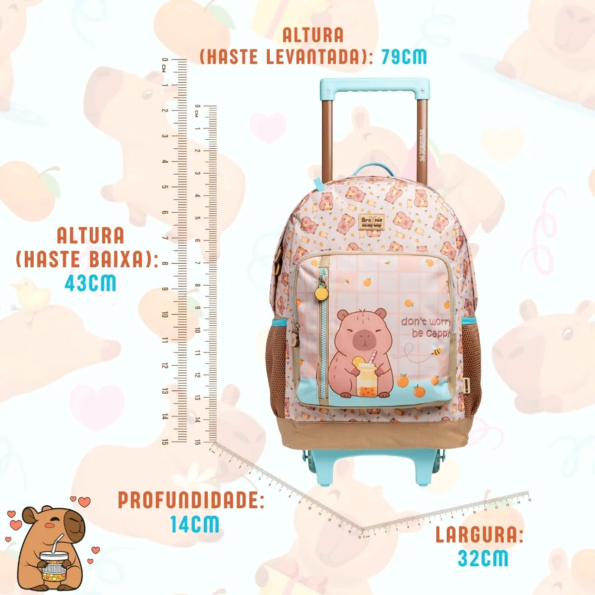 Kit Escolar Capivara com Mochila, Lancheira Térmica e Estojo