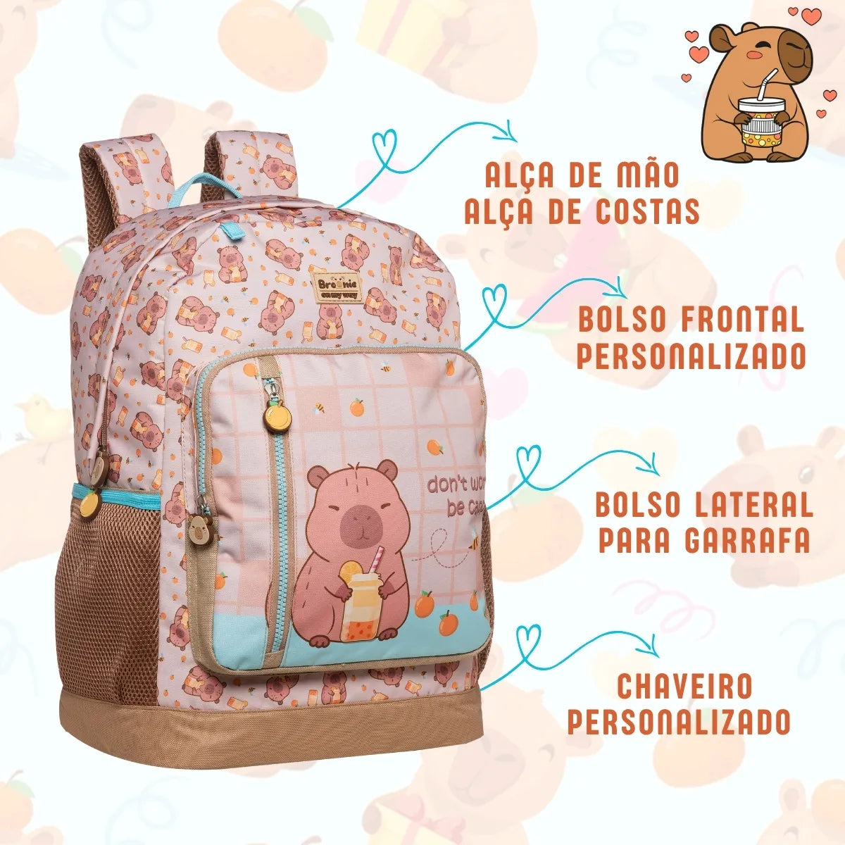 Kit Escolar Capivara com Mochila, Lancheira Térmica e Estojo