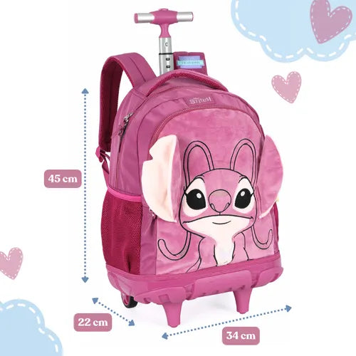 Mochila Rodinha Angel Pelúcia Grande Infantil Escolar