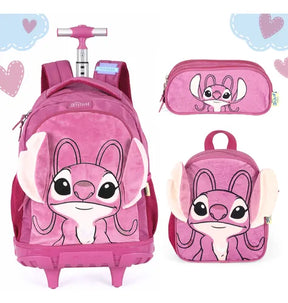Mochila Rodinha Angel Pelúcia Grande Infantil Escolar