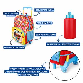 Mala Escolar com Rodinhas José Comilão + Squeeze 340ml