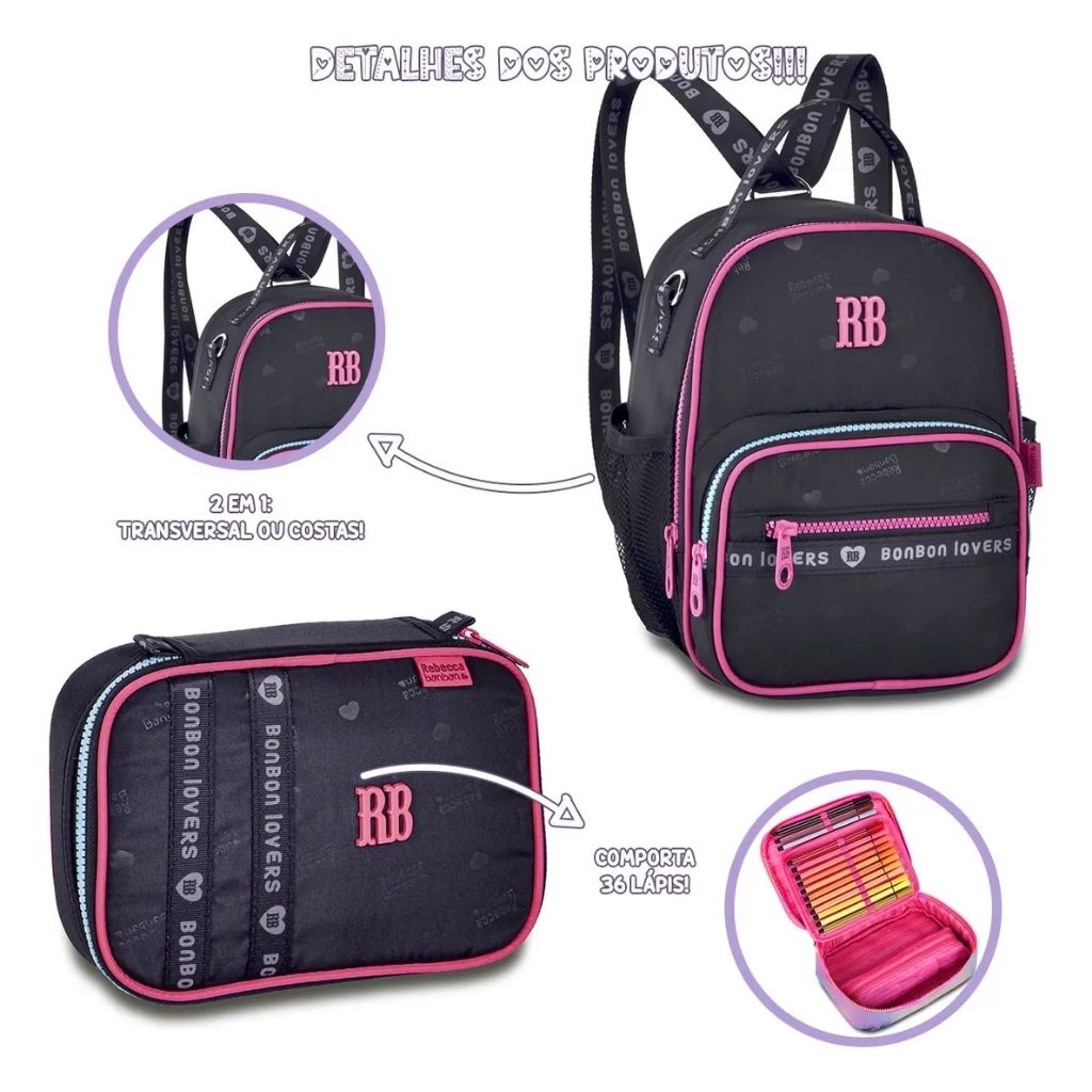 Mochila Fashion 2026 com Mochila + Lancheira Térmica + Estojo