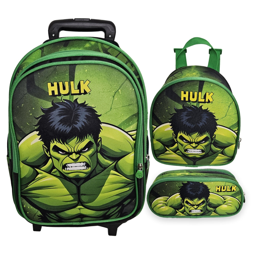 Kit Escolar Hulk com Mochila, Lancheira Térmica e Estojo