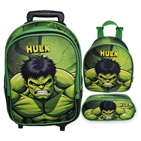 Kit Escolar Hulk com Mochila, Lancheira Térmica e Estojo