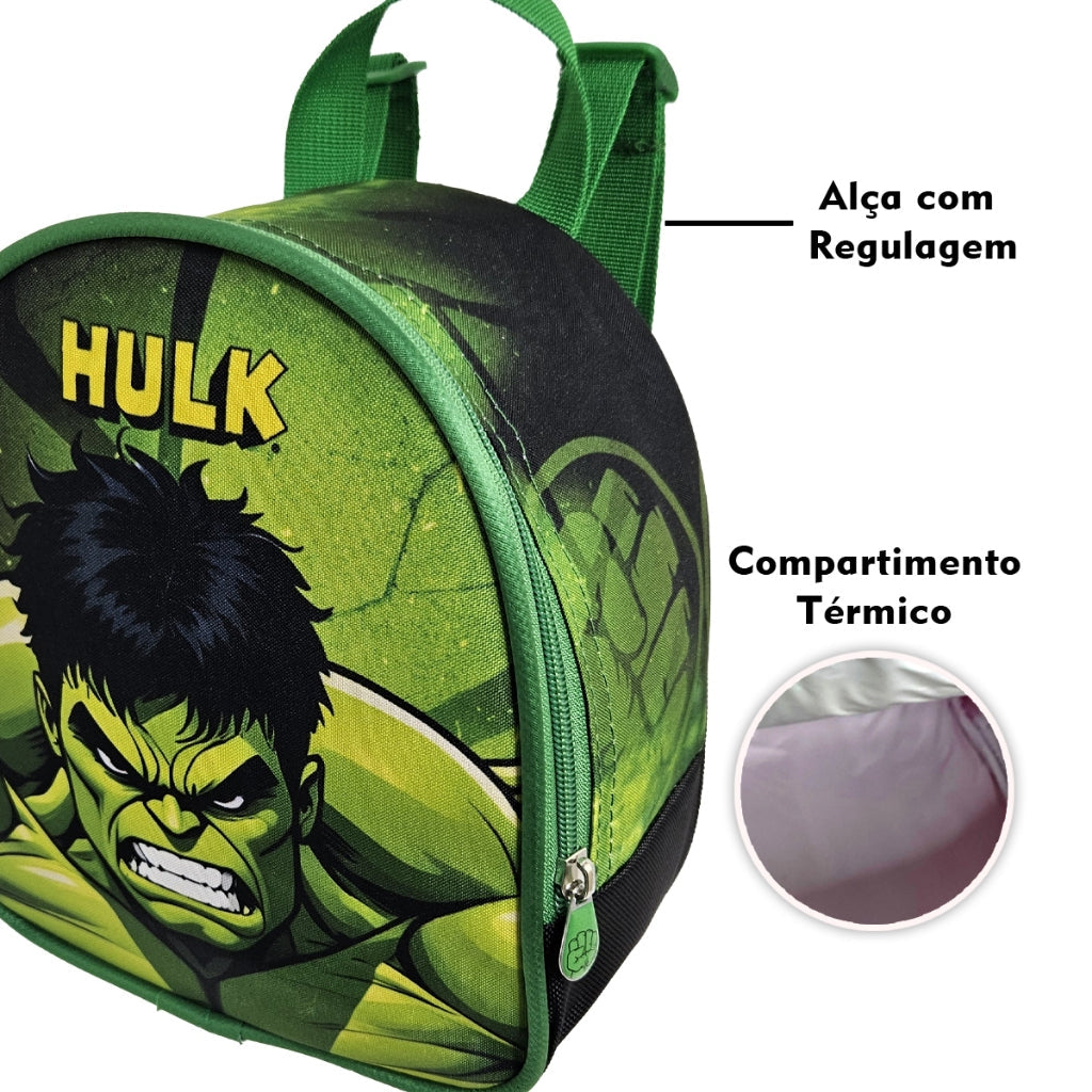 Kit Escolar Hulk com Mochila, Lancheira Térmica e Estojo