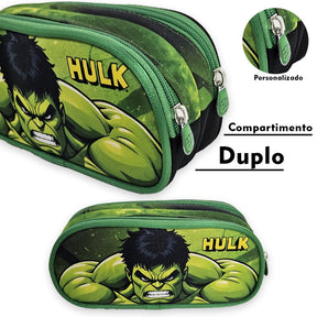 Kit Escolar Hulk com Mochila, Lancheira Térmica e Estojo