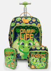 Kit Mochila com Rodinha, Lancheira e Estojo Dragão Camping